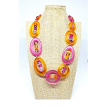 Adjustable resin necklace - transparent orange & pink, NEW