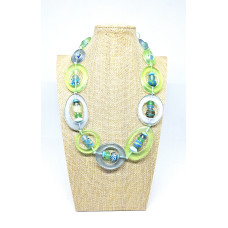 Adjustable resin necklace - transparent green & blue NEW