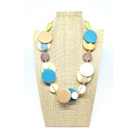 Double Coin Resin Adjustable necklace - Cream, mid brown, teal, NEW