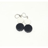 Resin Double Coin Earrings - Black/White 