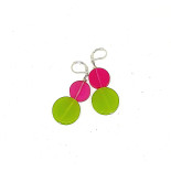 Resin Double Coin Earrings - Green/Pink  