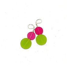 Resin Double Coin Earrings - Green/Pink  